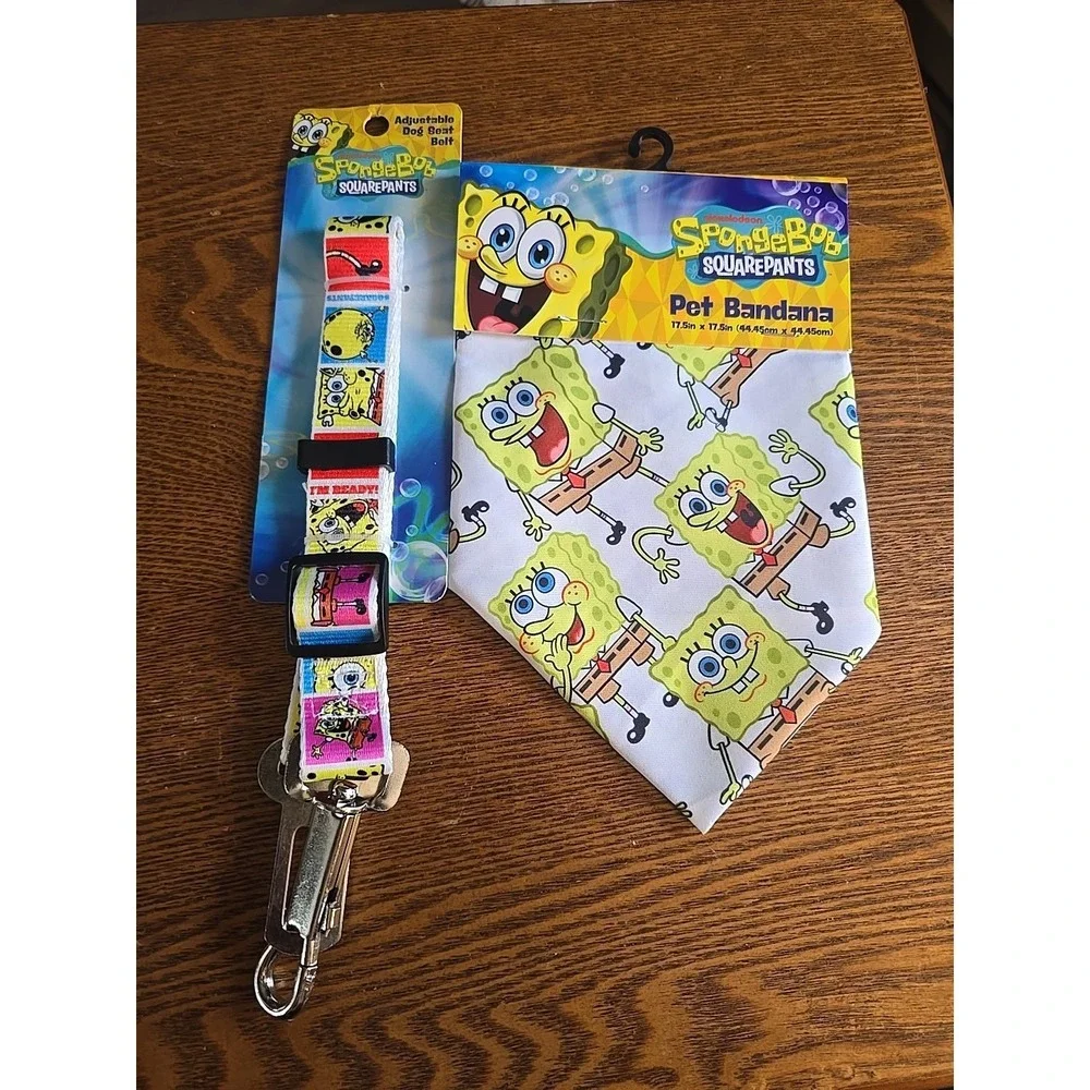 Spongebob Squarepants Adjustable Dog Seat Belt & Bandana (Brand New)